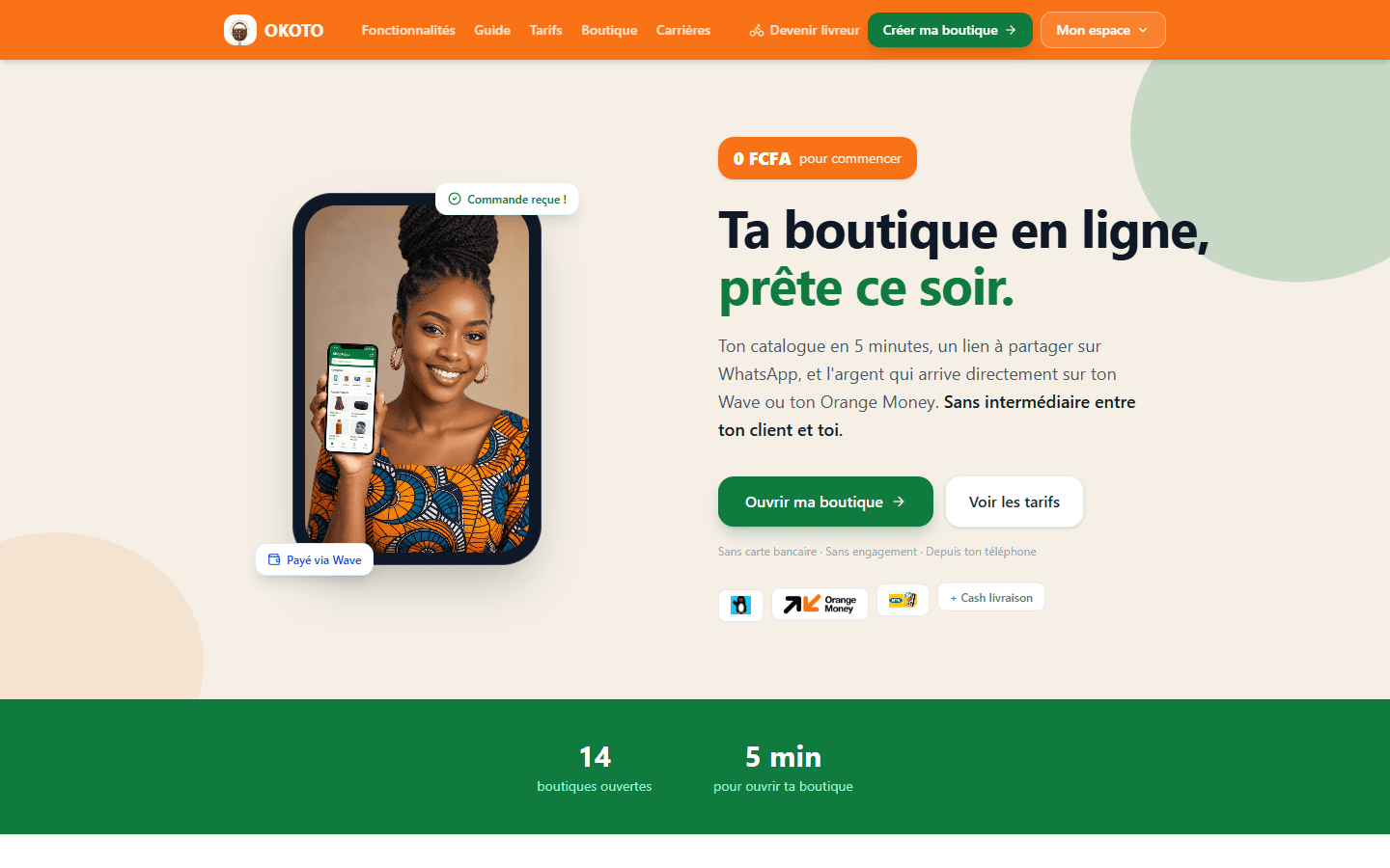 La page d'accueil, par laquelle les vendeurs arrivent.