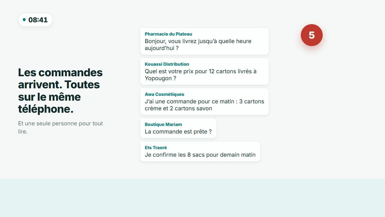 Les commandes arrivent, toutes sur le même téléphone.